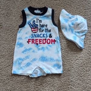 4th Of July Romper + Sun Hat Set (3 Months)